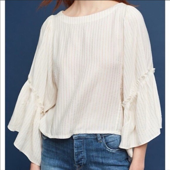 Elegant Cream Blouse with Ruffled Sleeves - Picture 1 of 9